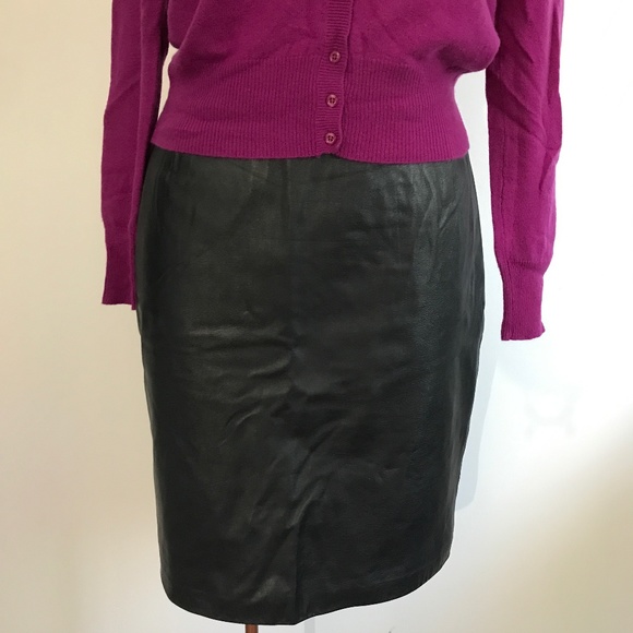 Joseph & Margot - Dark Blue Genuine Leather Mini Skirt - Picture 2 of 6